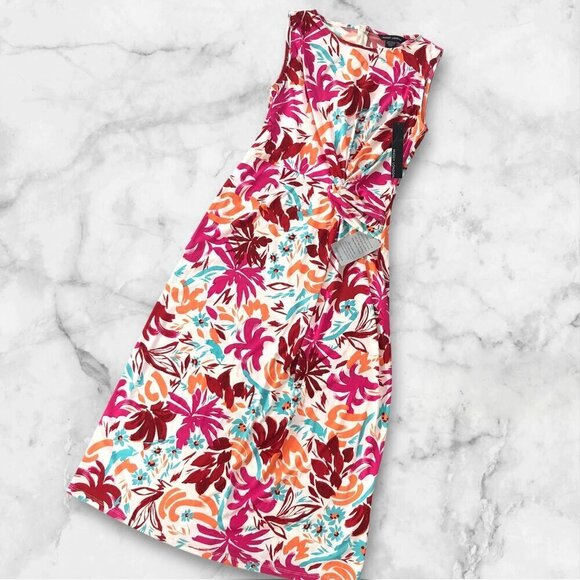 NWT Maggy London  Pink Floral Side Twist Midi Sleeveless Dress Size 0 - Picture 3 of 9